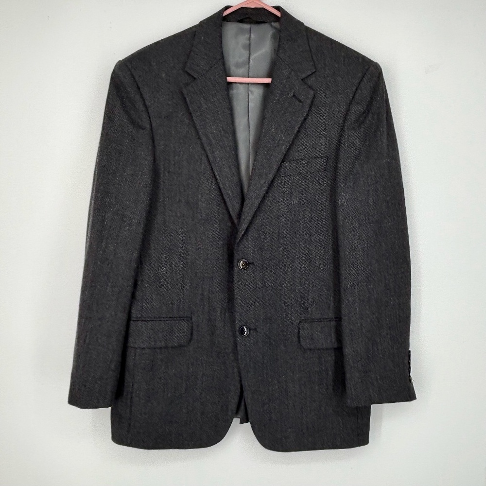 Allyn Saint George Mens 38R Two Button Blazer Jacket Wool Cashmere Charcoal Gray